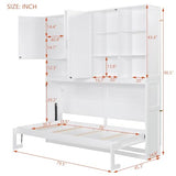 SOFTSEA Twin Size Horizontal Murphy Bed with Bookcase, LED Light and USB Charging Station, Space-Saving Hideaway Wall Bed Frame, White SOFTSEA