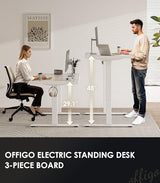 OffiGo 79 Inch Executive Electric Standing Desk, Height Adjustable Desk with Power Outlet & 1.38" Thick 3-Piece Desktop, Sit Stand Computer Desk for Home, Office, Conference Room, White OffiGo