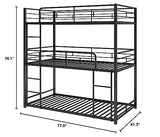 DNYN Twin Triple Bunk Bed with Built-in Ladder,Twin-Over-Twin-Over-Twin Size Metal Bunkbeds w/Safety Guardrails for Kids/Teen/Adults Bedroom,Home Furniture for Dorm,Guest Room, Black DNYN