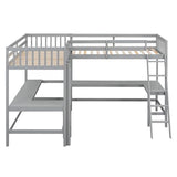 Harper & Bright Designs L-Shaped Loft Bed with Desks, Wood Twin Size Loft Bed with Ladder & 2 L-Shaped Desks, Corner Twin Bed for Kids, Teens, Adults (Gray) Harper & Bright Designs