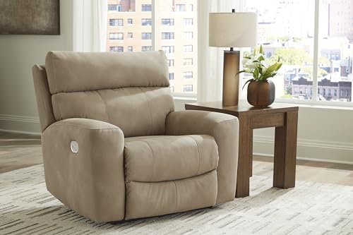 Signature Design by Ashley Next-Gen DuraPella Contemporary Faux Leather Wall Hugger Power Recliner with Adjustable Headrest and USB Ports, Light Brown Signature Design by Ashley