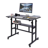 AIZ Mobile Standing Desk, Adjustable Computer Desk Rolling Laptop Cart on Wheels Home Office Computer Workstation, Portable Laptop Stand Tall Table for Standing or Sitting, Black, 39.4" x 23.6" AIZ