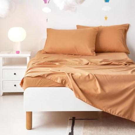 Wake In Cloud - Floral Bedding Set for Girls, Cute Colorful Botanical Flowers Patterned Soft Lightweight Comforter Set with Sheets, 5 Pieces Kids Bed in a Bag, Orange Cream, Twin Size Wake In Cloud