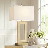 360 Lighting Marshall Modern Glam Luxury Table Lamp 30" Tall Gold Metal Open Base Oatmeal Rectangular Shade Decor for Living Room Bedroom House Bedside Nightstand Home Office Entryway 360 Lighting
