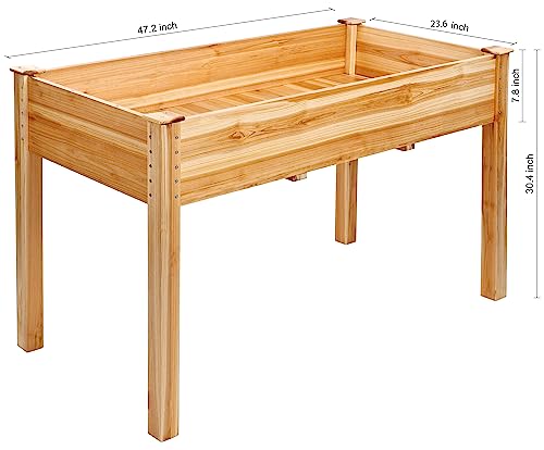 Elevon 48x24x30in Raised Garden Bed, Elevated Wood Planter Box Stand for Backyard, Patio, Balcony w/Bed Liner, 200lb Capacity