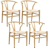 Yaheetech Set of 4 Weave Chair Mid-Century Metal Dining Chair Y-Shaped Backrest Hemp Seat, Wood Color Yaheetech
