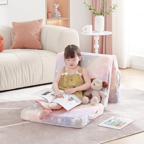 Givjoy Foldable Floor Mattress for Kids, Glow in The Dark Purple Horse Toddler Washable Folding Floor Mat for Nap Daycare, Child Trifold Futon Sofa Bed with Storage Bag for Playroom Girls and Boys Givjoy