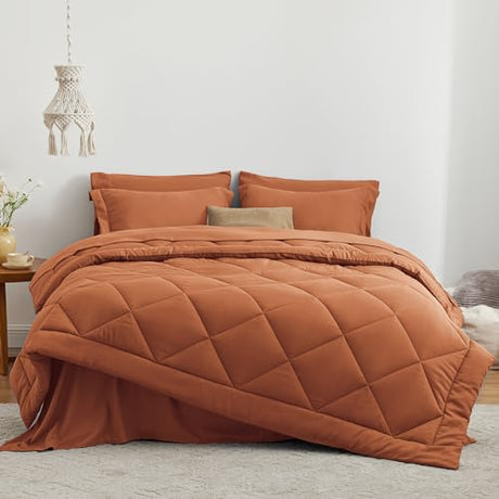 Love's cabin Twin Comforter Set Terracotta, 5 Pieces Twin Bed in a Bag, All Season Bedding Sets with 1 Comforter, 1 Flat Sheet, 1 Fitted Sheet, 1 Pillowcase and 1 Pillow Sham Love's cabin