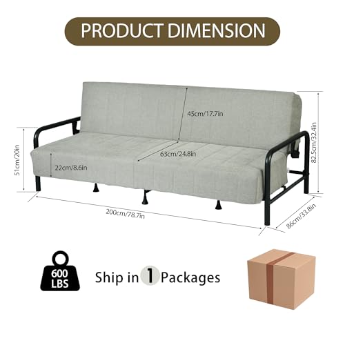 Homy Casa Convertible Sofa Bed with Metal Frame and Upholstered Cushion for Living Room Guest Room and Small Apartment (Grey) Homy Casa