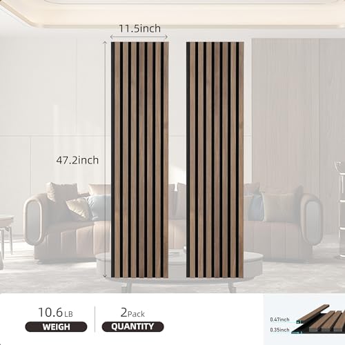 JINDOLI 47 Inch Wood Slat Acoustic Panels for Stylish Decor and Noise Reduction, 3D Fluted Panel for Wall, Interior Design 3D Wood Wall Panels Use for Soundproof Paneling, Brown Oak - WoodArtSupply