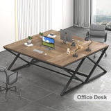 IBF Wood Large Computer Desk, 70.8” Long Home Office Desk for two Person, Farmhouse Work Study Writing Table in Bedroom, Simple Wide Metal Executive Double PC Gaming Workstation, Rustic Oak IBF