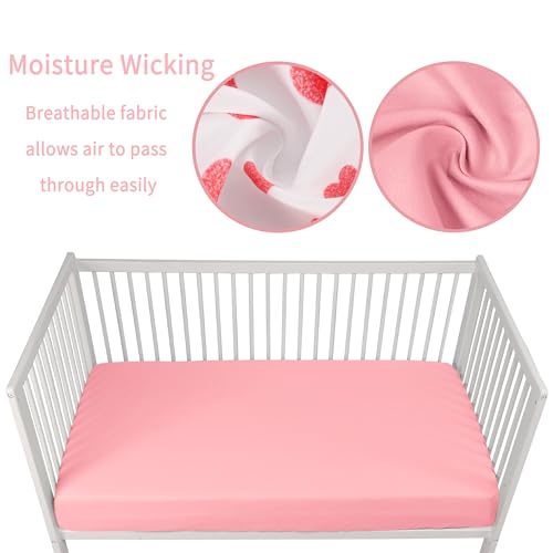 GUNTAIL Baby Crib Sheets for Boys Girls, 2 Pack Fitted Crib Sheet for Standard Crib and Toddler Mattress, Soft Microfiber Baby Sheet 52x28x8in. (Love & Pink) GUNTAIL