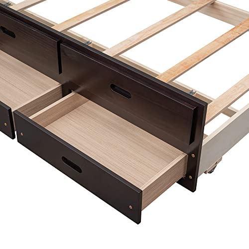 Harper & Bright Designs Espresso Twin Over Full Bunk Bed with Trundle and Storage Drawers - WoodArtSupply