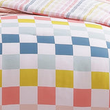 Wink Deer Twin Comforter Set for Girls-5 Pieces Colorful Check Twin Bedding Sets for Kids, Ultra Soft Bed in A Bag with Sheets Wink Deer