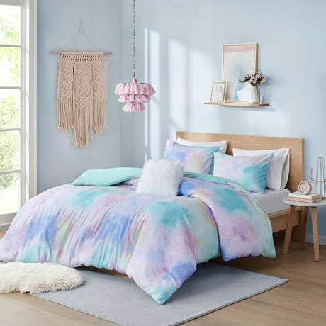 Intelligent Design Twin Comforter Set, Watercolor Twin Bedding Sets, Tie Dye Comforter Set for Teen Girl & Boys, 3 Pieces Cassiopeia Comforter, Sham, Throw Pillow Twin/Twin XL Pink/Blue Intelligent Design