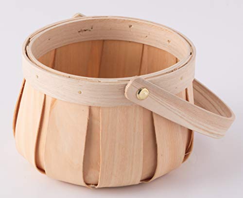 Vintiquewise Small Round Natural Woodchip Wooden Decorative Storage Basket with Handle - WoodArtSupply