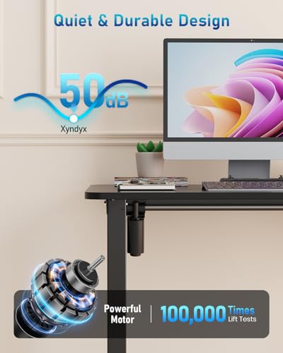 Xyndyx Small Height Adjustable Electric Standing Desk, 31.5" x 23.6" Sit Stand up Desk with Splice Board, Ergonomic Rising Computer Home Office Desk Table with Memory Preset, Black Frame/Black Top Xyndyx