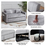 Hixkol 3 in 1 Convertible Sleeper Sofa Bed,55.51" Velvet Futon Sofa Bed, Pull Out Couch for Bedroom&Living Room, Loveseat Sofa Bed with Storage Pockets & 2 Toss Pillows,Adjustable Backrest(Grey) Hixkol