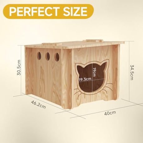 Pinewood Cat House, Wooden Bunny Rabbit Cat Hutch Outdoor Pet Cage Shelter Feral Cat House, Small Pet House and Habitats，Easy to Assemble ankuliy