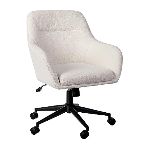Martha Stewart Rayna Swivel Task Chair with Flared Arms for Home Office in White Boucle with Oil Rubbed Bronze Frame Martha Stewart