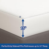 Sealy Complete Protection Waterproof Stain Protection Soft Comfort Top PerfectGrip Stretch Sidewalls Machine Washable Fitted Mattress Protector, King Size, White Sealy