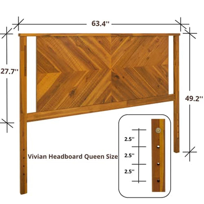 Bme Vivian Rustic Scandinavian Queen Headboard in Solid Acacia Wood, Golden Brown Finish - WoodArtSupply