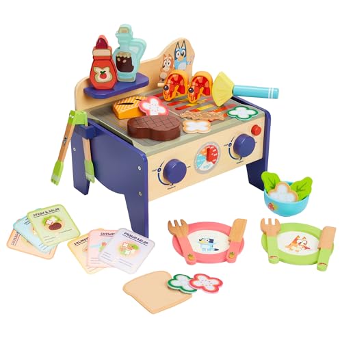 BLUEY – Wooden BBQ and Salad Set, 33-Piece Colorful Playset with Tongs and Food Pieces – Realistic Role-Play & Imaginative Fun for Ages 3 Years and Up, Medium - WoodArtSupply