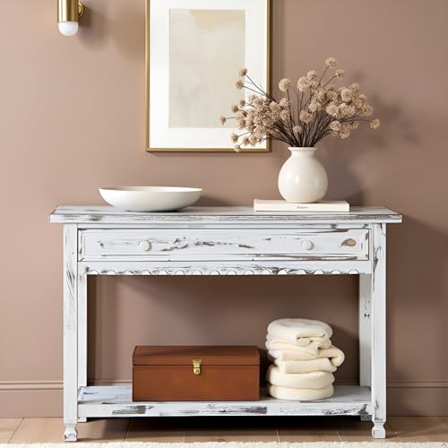 Alaterre Furniture Rustic Country Cottage Console Table with 1 Drawer & 1 Shelf, Distressed Finish - Perfect for Living Room, Entryway, Hallway Alaterre Furniture