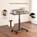 NICECOZY Mobile Standing Desk, Small Teacher Standing Rolling Desk, Portable Laptop Desk with Lockable Wheels, Computer Workstations, Adjustable Height, Black NICECOZY