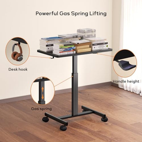 NICECOZY Mobile Standing Desk, Small Teacher Standing Rolling Desk, Portable Laptop Desk with Lockable Wheels, Computer Workstations, Adjustable Height, Black NICECOZY