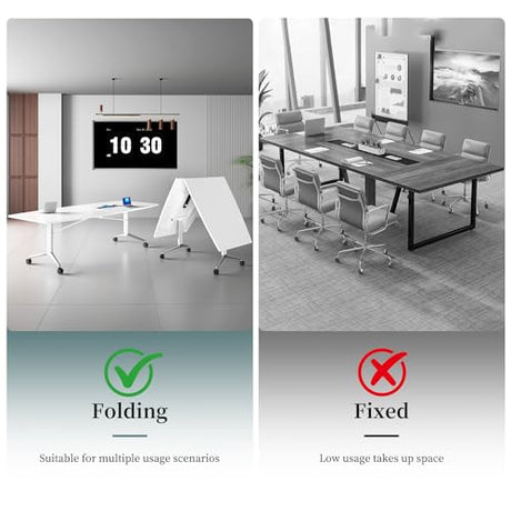 7.5FT Folding Conference Room Table for 6-8 People, 90.6" Meeting Seminar Table with Power Outlets & Cable Grommets Metal Frame for Office Conference, Executive & Collaborative Spaces (1, G, 90.6in) CUFEFi