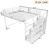 Bellemave Metal Full Size Loft Bed with Stairs and Wardrobe,Heavy Duty Loft Bed Frame with LED Lights and Charging Station for for Kids,Teens,Adults,White Bellemave