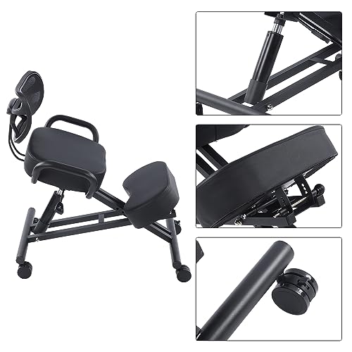 Ergonomic Height Adjustable Breathable Kneeling Chair Back Support Kneeling Chair with Leather Cushion Comfortable Mesh Backrest, Spine Alignment Support Zerone