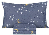 Scientific Sleep Moon & Stars Boys Girls 100% Cotton 3 Pcs Twin Bed Sheet Set Kids Toddler Teen, Flat Sheet & Fitted Sheet & Pillowcase Kids Bedding Set Scientific Sleep