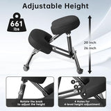 PU Leather Ergonomic Kneeling Chair, Adjustable Home and Office Stool with Thick Pads and Flexible Lockable Brake Wheels for Back Pain Relief(Black) DENGTELI