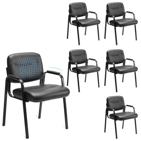 Sweetcrispy Office Reception Guest Chair No Wheels Set of 6, Leather Stationary Waiting Room Chairs with Padded Arms for Elderly Desk Conference Room Lobby Table Side Salon Sweetcrispy