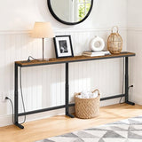 MAHANCRIS 78.7'' Narrow Console Table with Adjustable Height (24.3"-32.7") & 2 Power Outlets, Skinny Sofa Table Behind Couch, L-Shaped Long Entryway Table for Living Room, Rustic Brown CTHR820E01 MAHANCRIS
