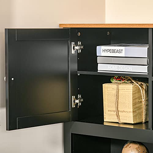 HOMCOM L Shaped Computer Desk with Hutch, 59" Corner Desk, Space Saving Home Office Desk with Storage Shelves, Drawer and Cabinet, Black HOMCOM