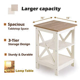 PHI VILLA End Table Living Room Set of 2 - Farmhouse Bed Side Table Nightstands for Bedroom, Ivory White Small Side Table PHI VILLA