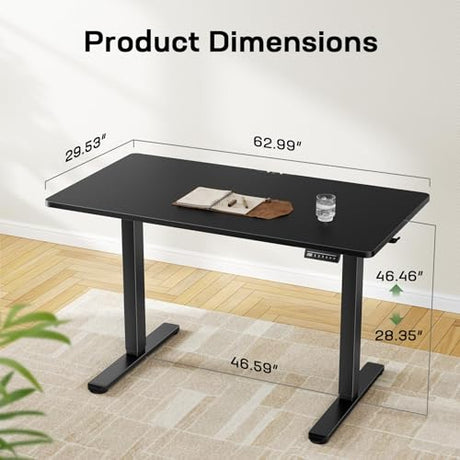 Marsail Electric Standing Desk with One-Piece Desktop,63 x 30 inch Height Adjustable Office Gaming Computer Desk with Deeper Tabletop, Stand up Desk with 4 Memory Presets, table for Bedroom,2 Packages Marsail