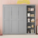 Harper & Bright Designs Gray Full Size Murphy Bed with Storage Shelves, Wood Cabinet Full Platform Beds with Flexible Slats Support, Foldable Wall Bed Frame for Home Office Studio Harper & Bright Designs