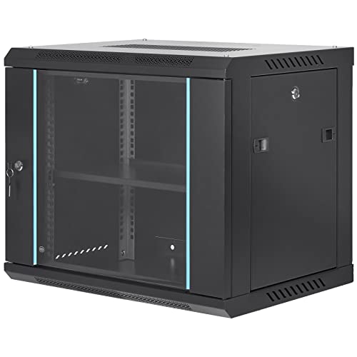VEVOR 9U Wall Mount Network Server Cabinet, 15.5'' Deep, Server Rack Cabinet Enclosure, 200 lbs Max. Ground-Mounted Load Capacity, with Locking Glass Door Side Panels, for IT Equipment, A/V Devices VEVOR
