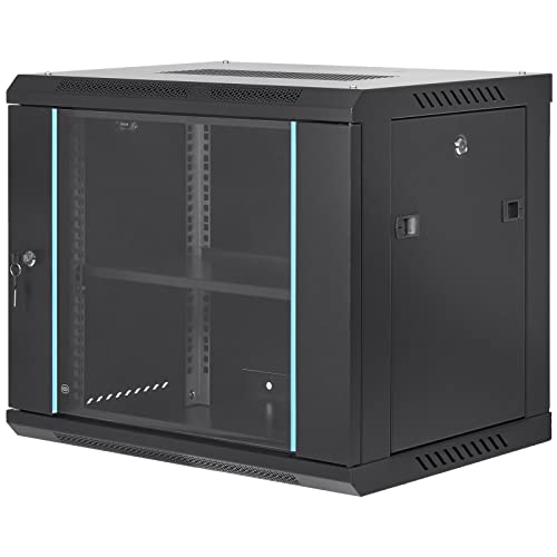 VEVOR 9U Wall Mount Network Server Cabinet, 15.5'' Deep, Server Rack Cabinet Enclosure, 200 lbs Max. Ground-Mounted Load Capacity, with Locking Glass Door Side Panels, for IT Equipment, A/V D - WoodArtSupply