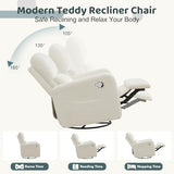AEMEIOS Swivel Rocker Recliner, Oversized Boucle Glider Recliner Nursery, Manual Swivel Rocking Reclining Chairs with Removable Cushion and Lumbar Support for Nursery Living Room Bedroom, Teddy White