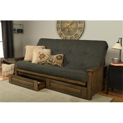 Kodiak Furniture Washington Queen Size Futon Frame with Storage Drawers - Wood Futon Frame with Mattress Included in Charcoal Gray Color