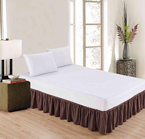 Sheets & Beyond Wrap Around Solid Microfiber Luxury Hotel Quality Fabric Bedroom Gathered Ruffled Bedding Bed Skirt 14 Inch Drop (Full, Brown) Sheets & Beyond