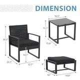 JOIVI 5 Pieces Patio Bistro Set, PE Wicker Outdoor Patio Furniture Set, Modern Rattan Patio Chairs with Table & Ottomans, Patio Conversation Sets for Balcony, Front Porch, Garden, Black Cushion JOIVI