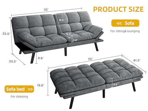 YITAHOME Convertible Futon Sofa Bed, 70" Folding Futon Set for Living Room Home Office Aprtment, Modern Futon Couch with Adjustable Backrest & Armrests, Recliner Lounge, Loveseat Sofa YITAHOME