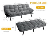 YITAHOME Convertible Futon Sofa Bed, 70" Folding Futon Set for Living Room Home Office Aprtment, Modern Futon Couch with Adjustable Backrest & Armrests, Recliner Lounge, Loveseat Sofa YITAHOME