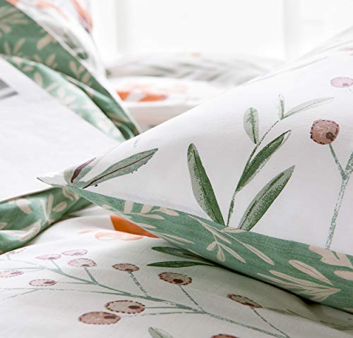 SLEEPBELLA Duvet Cover Set 600 Thread Count Cotton Bedding Set (Full, White&Green Floral) SLEEPBELLA